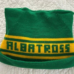 Vintage Adult Green and Yellow Hat "Albatross" Knit Winter Beanie Warm 70s 80s